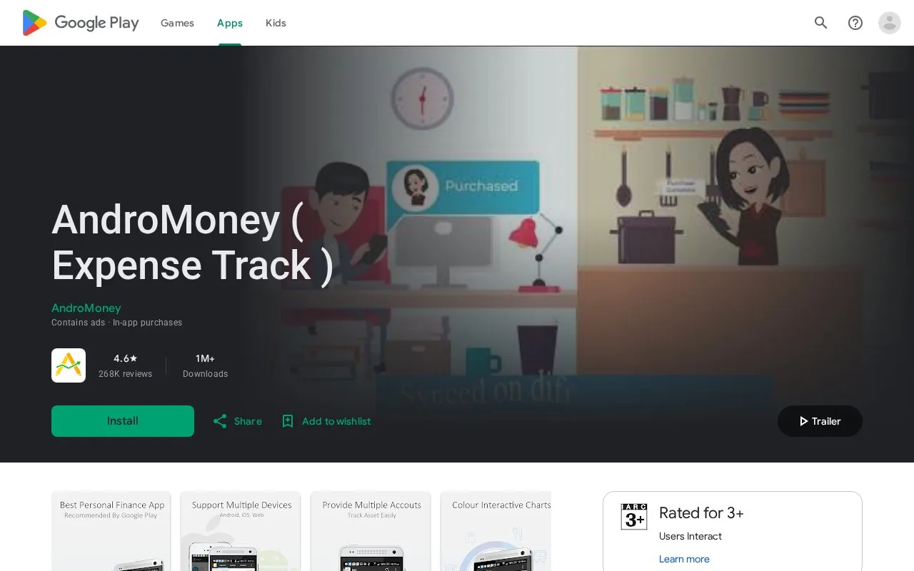 Screenshot of the AndroMoney homepage