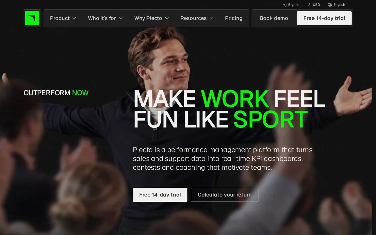 Screenshot of the Plecto homepage