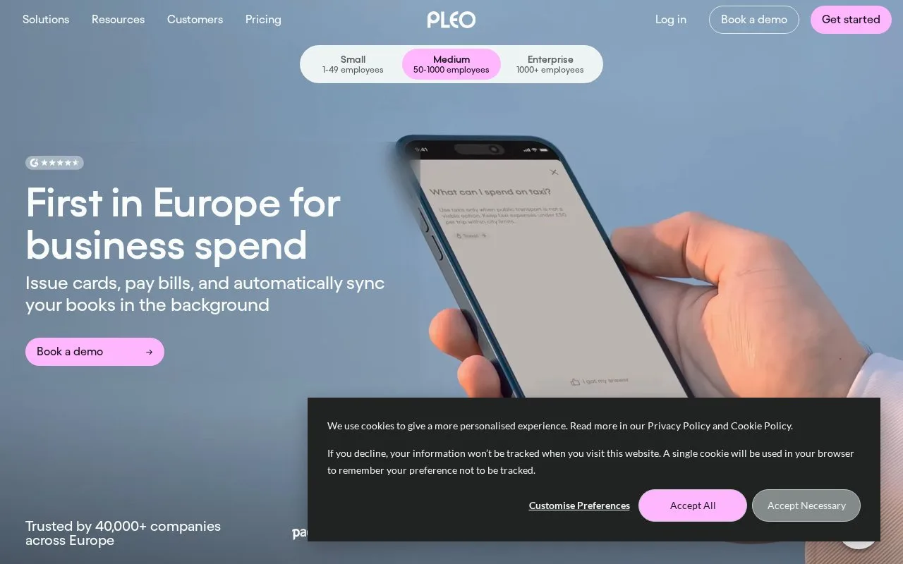 Screenshot of the Pleo homepage