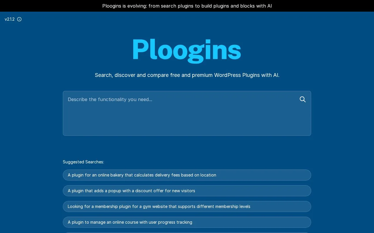 Screenshot of the Ploogins homepage
