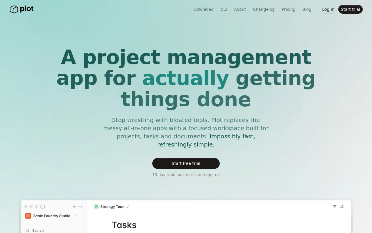 Screenshot of the Plot homepage