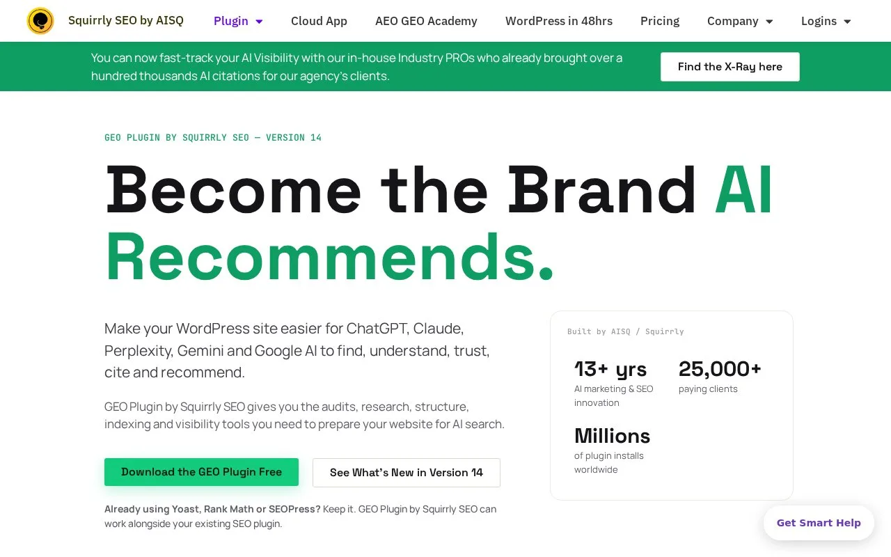 Screenshot of the Squirrly SEO homepage