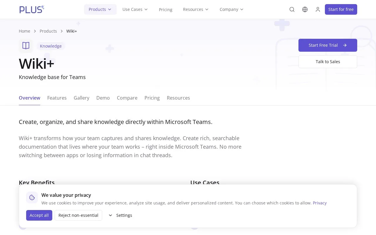 Screenshot of the Wiki+ (Plus Software) homepage
