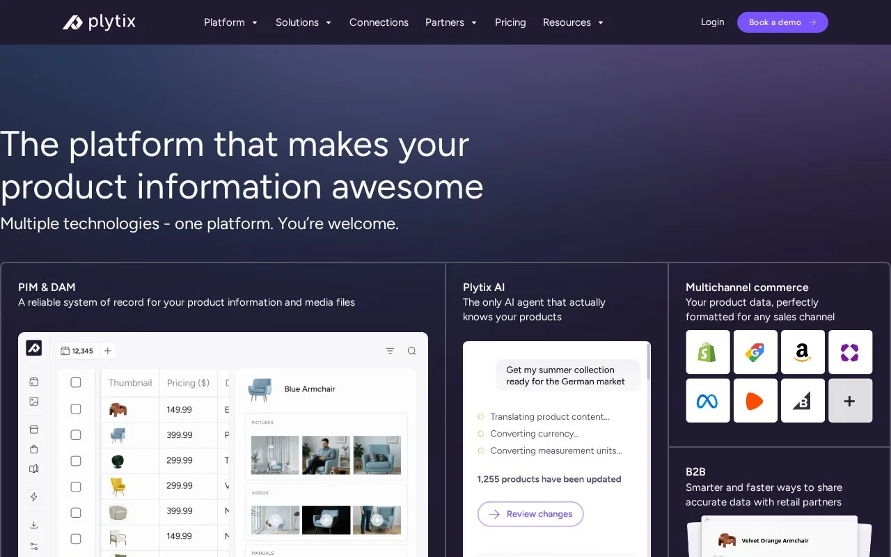 Screenshot of the Plytix homepage