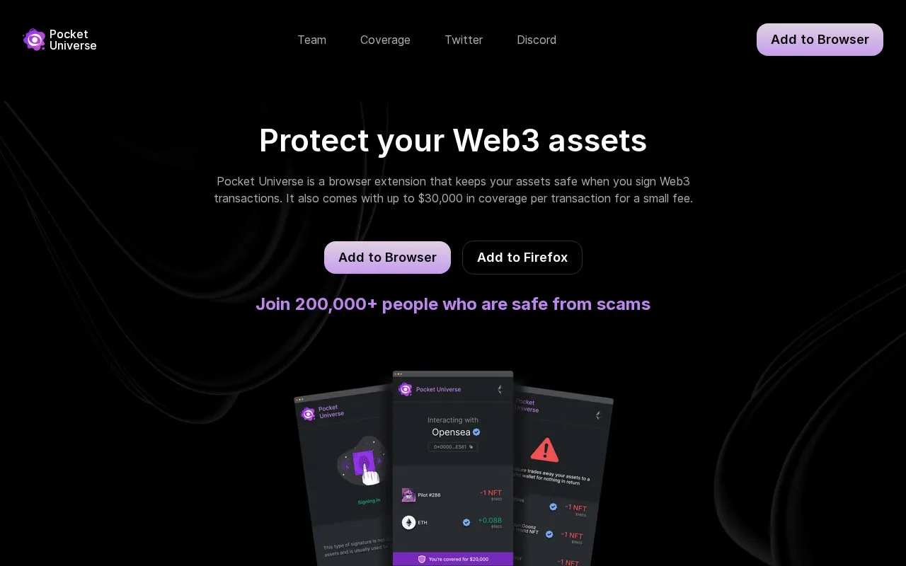 Screenshot of the Pocket Universe homepage