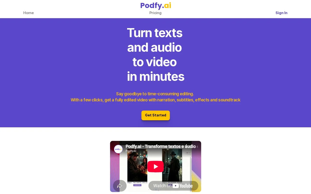 Screenshot of the Podfy.ai homepage