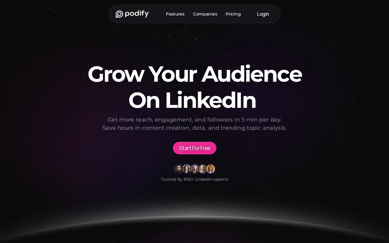 Screenshot of the Podify homepage