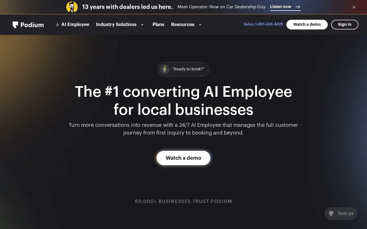 Screenshot of the Podium homepage