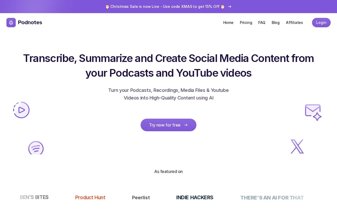 Screenshot of the Podnotes homepage
