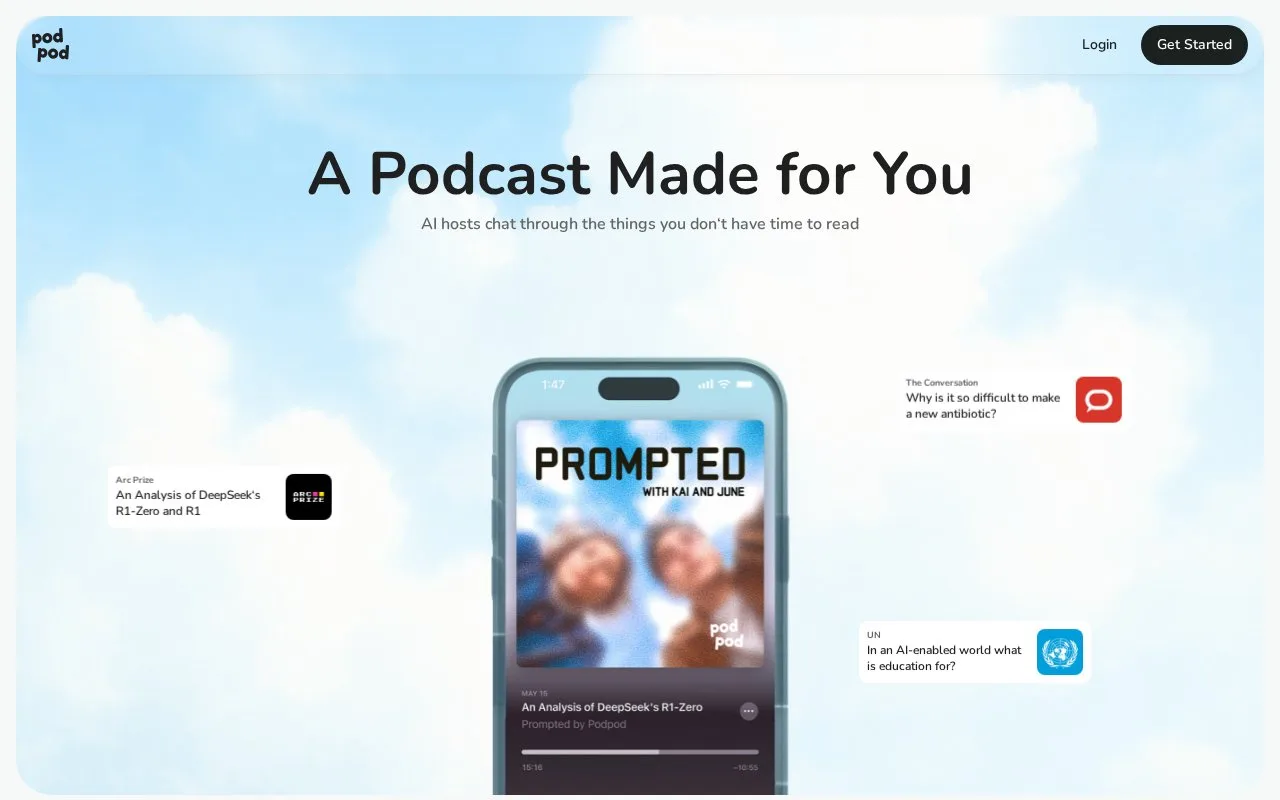 Screenshot of the Podpod homepage
