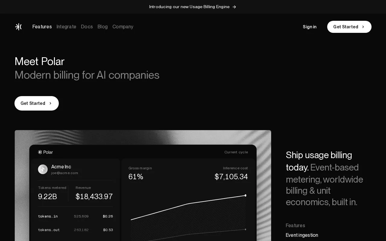 Screenshot of the Polar homepage