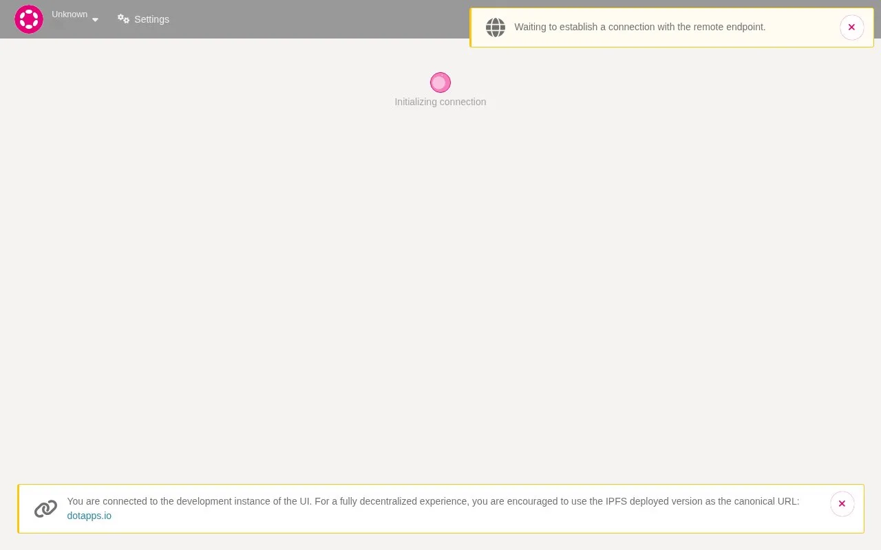 Screenshot of the Polkadot.js Apps homepage