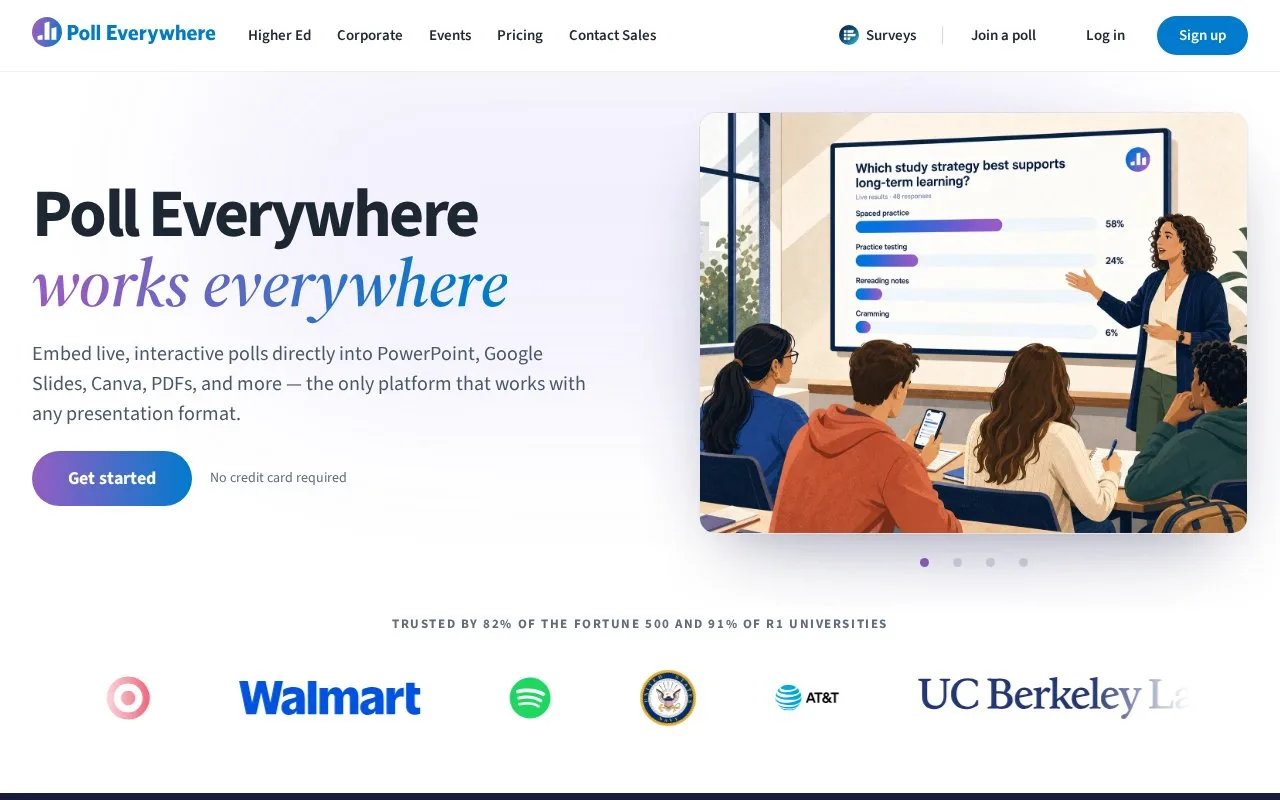 Screenshot of the Poll Everywhere homepage