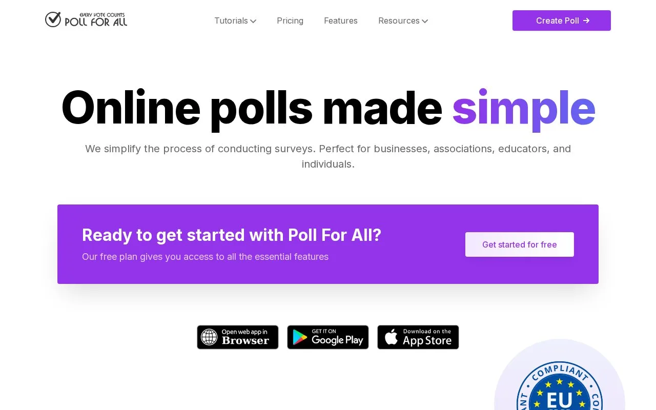 Screenshot of the Poll For All homepage