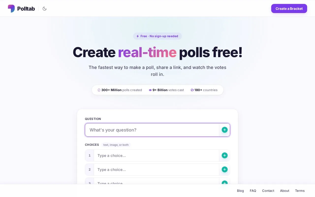 Screenshot of the Polltab homepage
