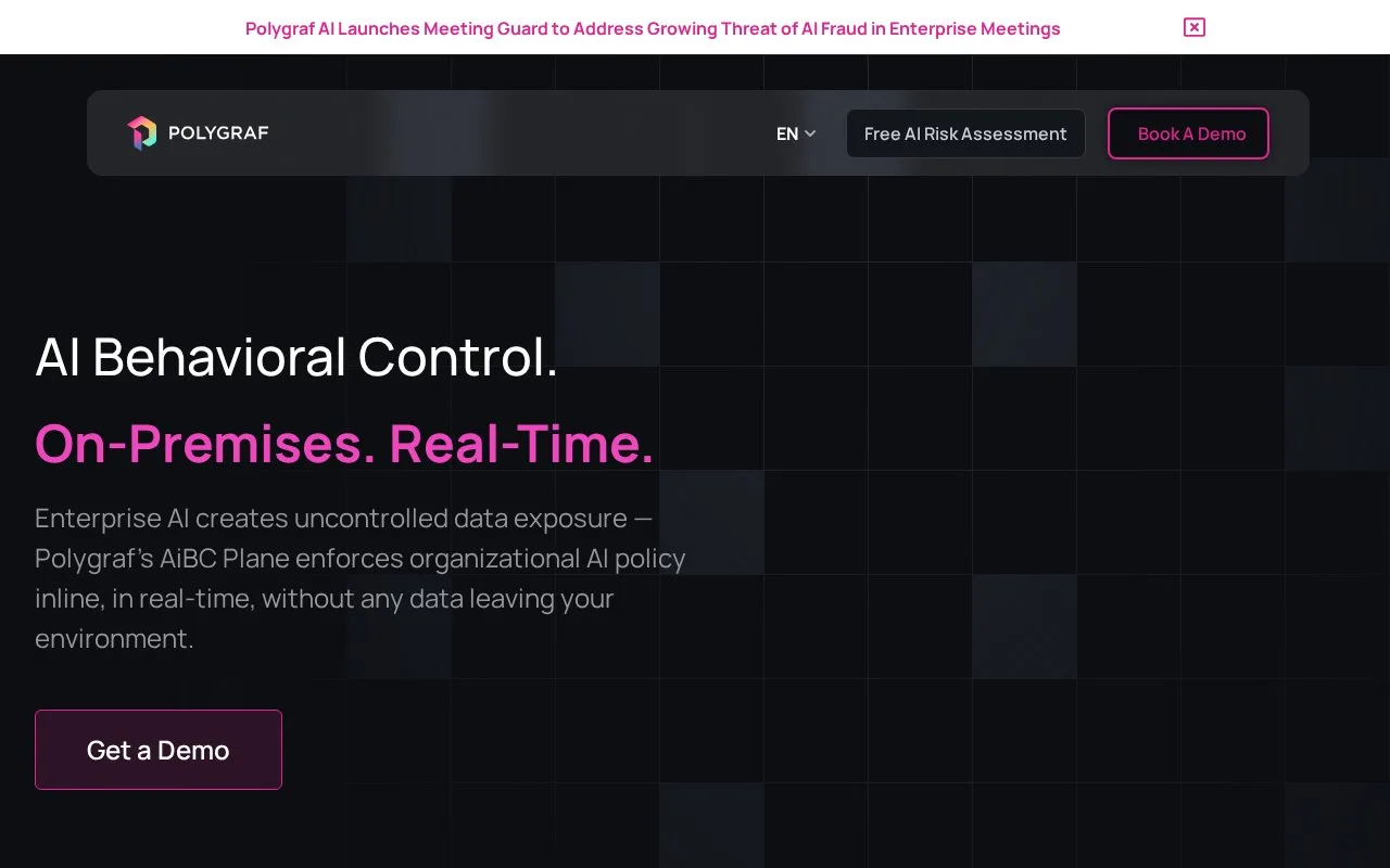 Screenshot of the Polygraf AI homepage
