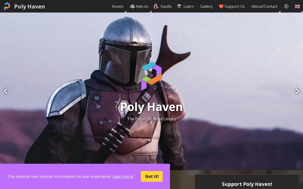 Screenshot of the Poly Haven homepage