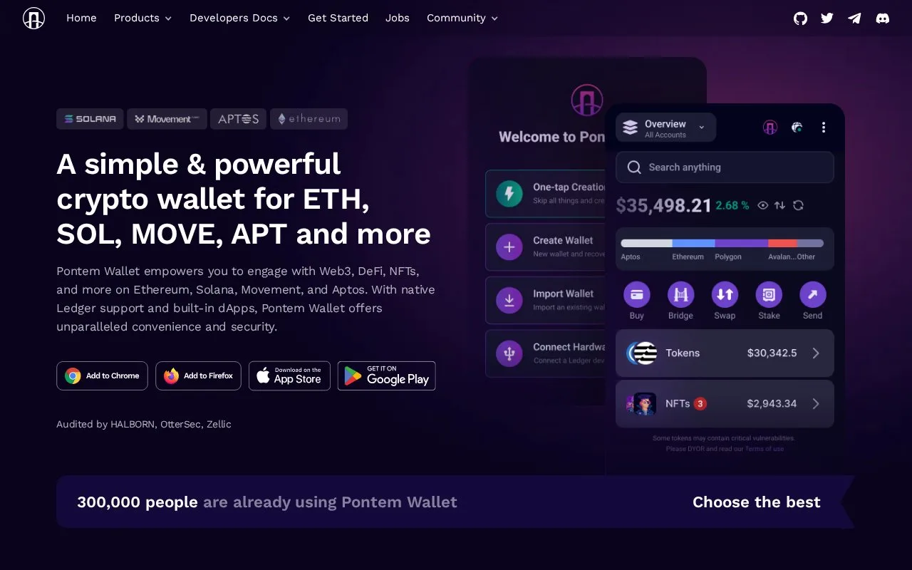 Screenshot of the Pontem Wallet homepage