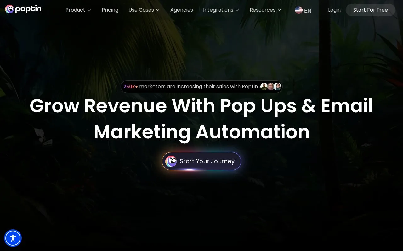 Screenshot of the Poptin homepage