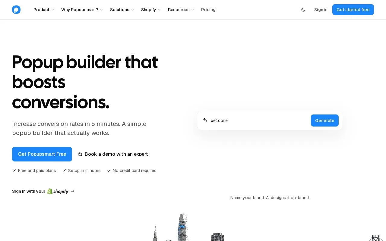 Screenshot of the Popupsmart homepage