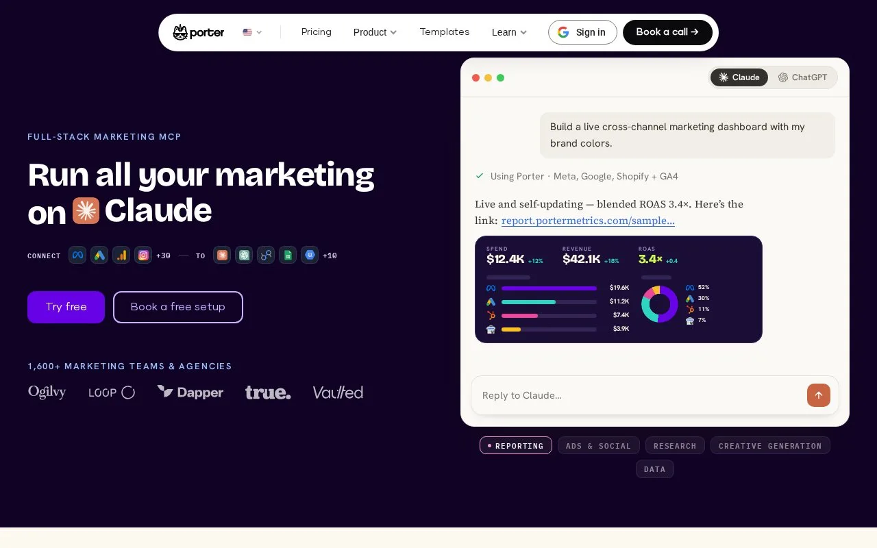 Screenshot of the Porter Metrics homepage
