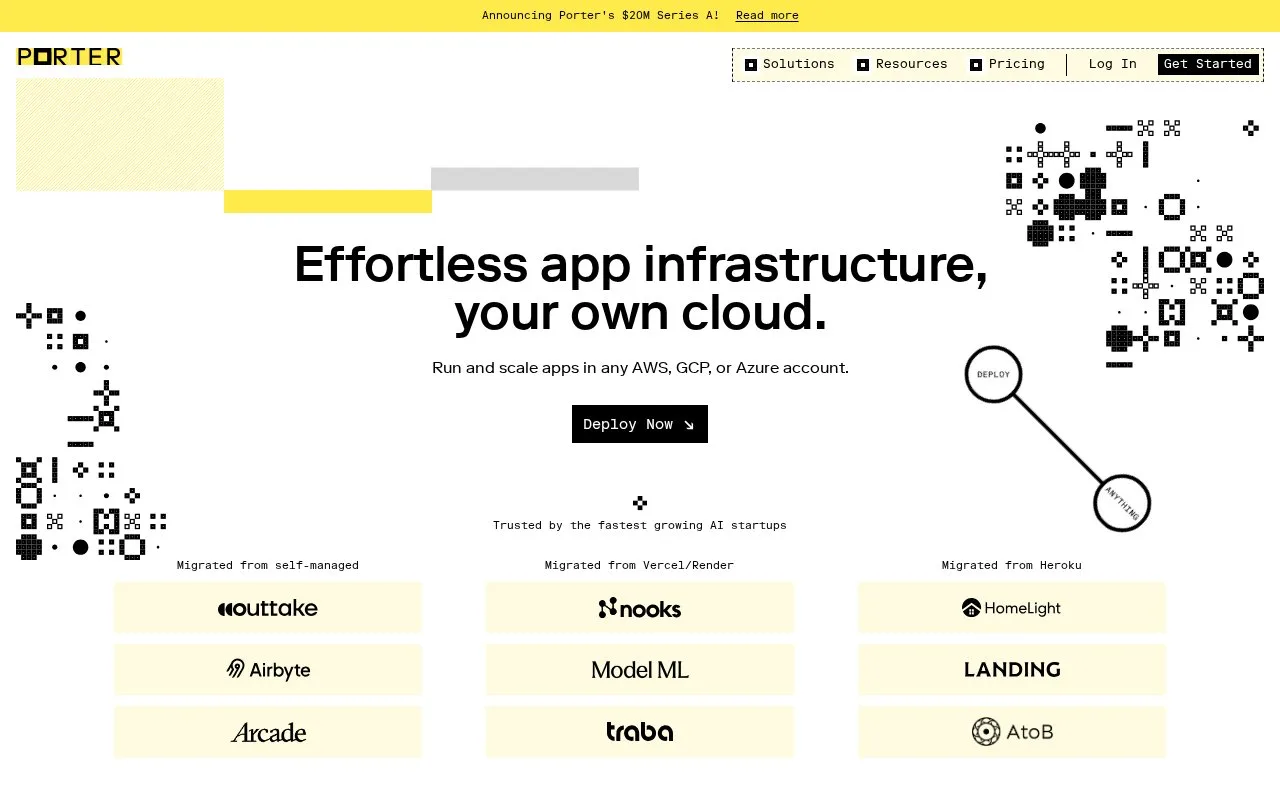 Screenshot of the Porter homepage