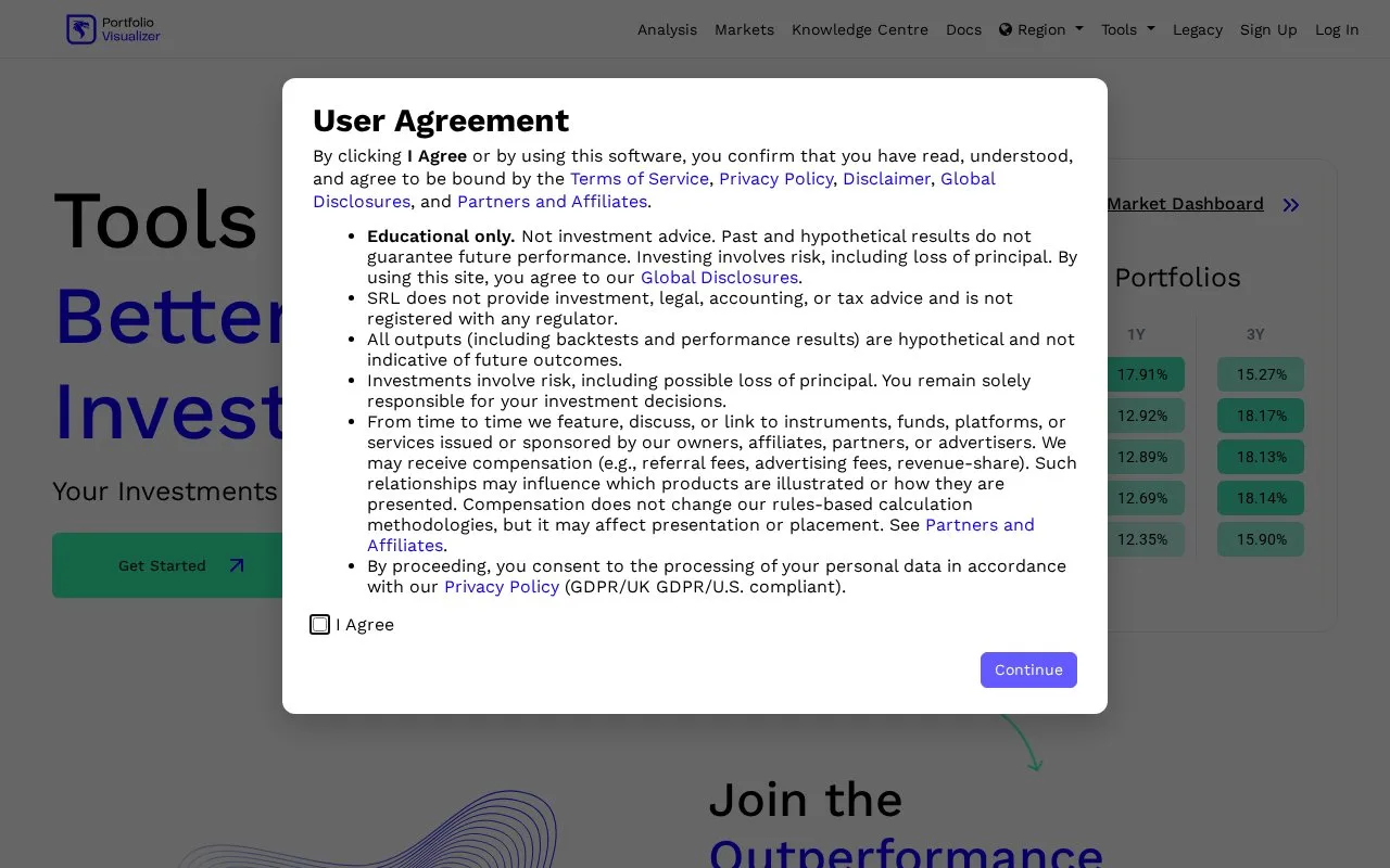 Screenshot of the Portfolio Visualizer homepage