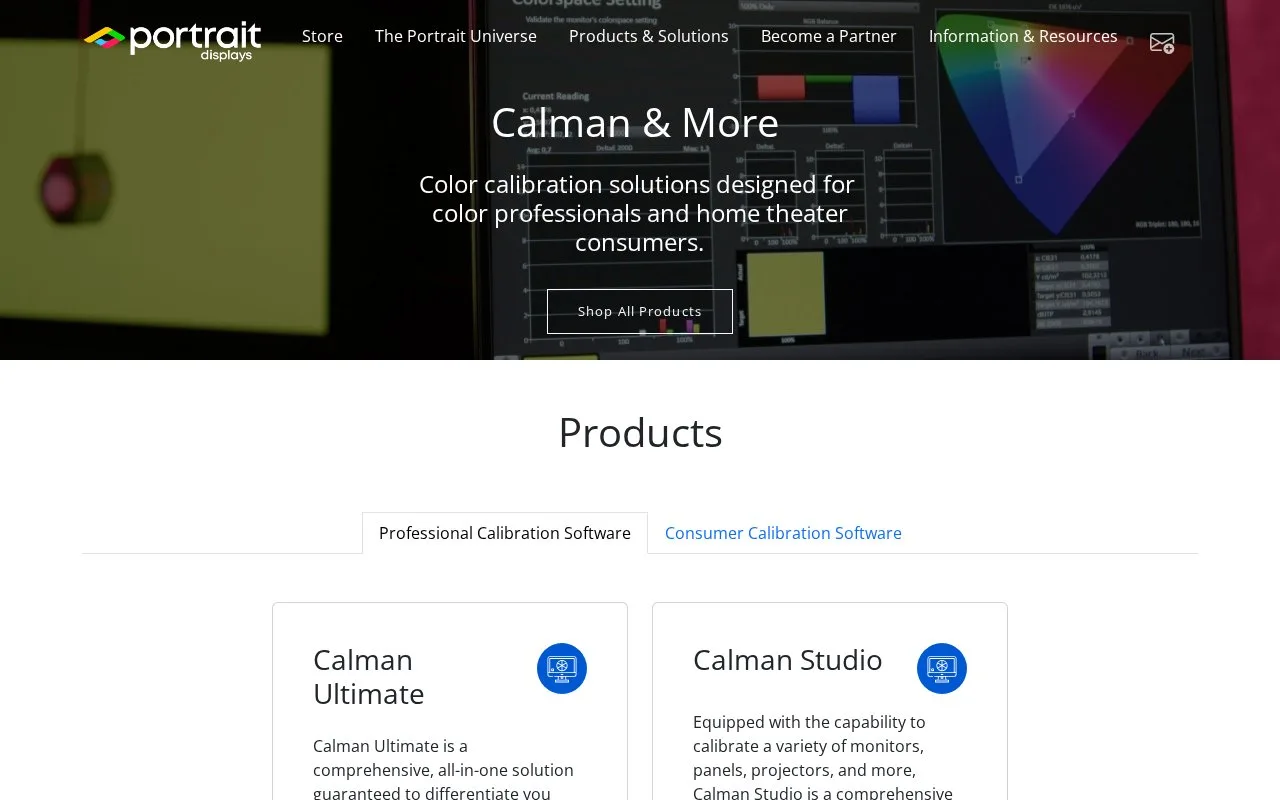 Screenshot of the Calman homepage