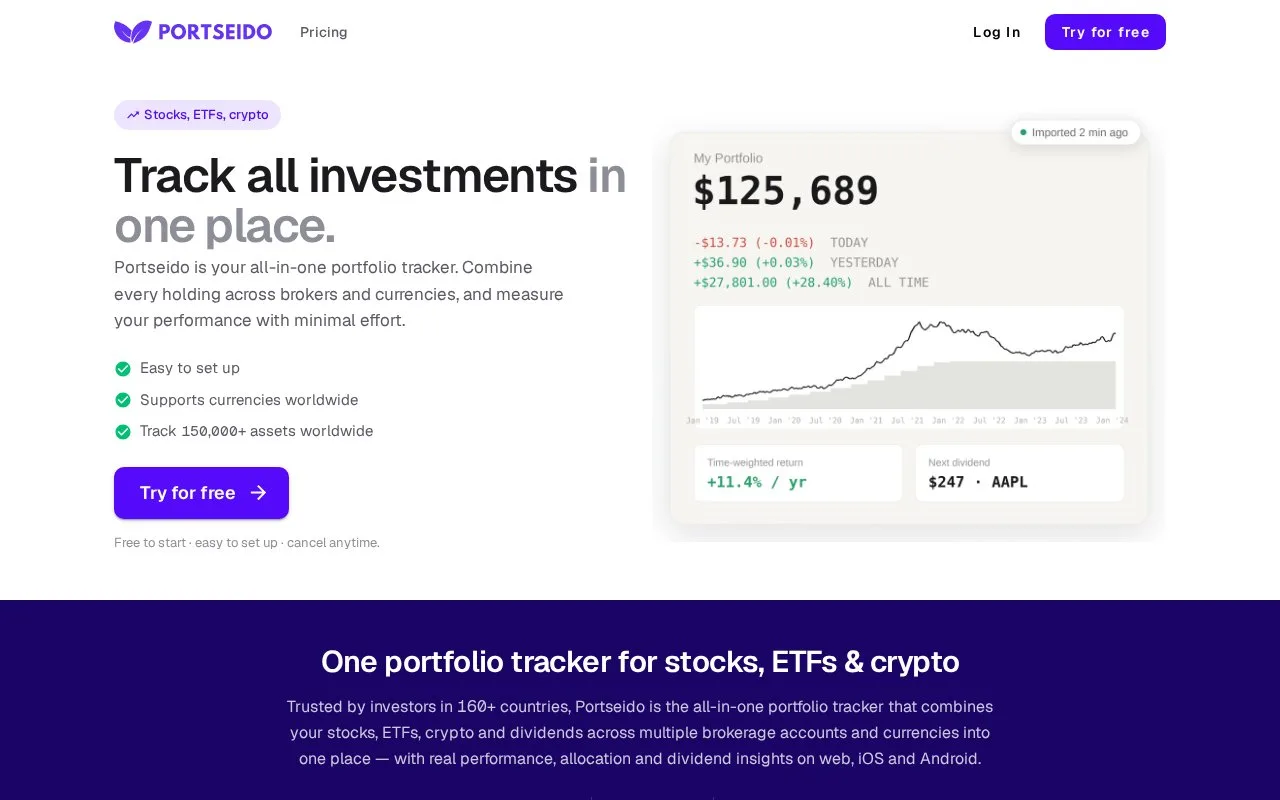 Screenshot of the Portseido homepage