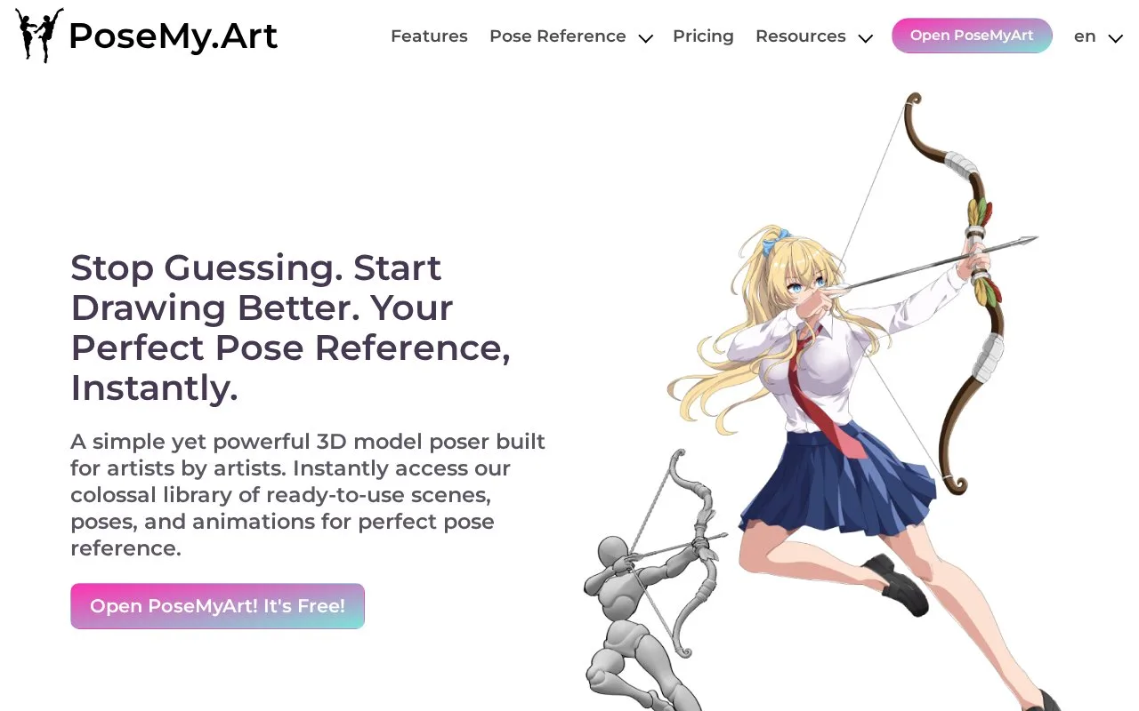 Screenshot of the PoseMy.Art homepage