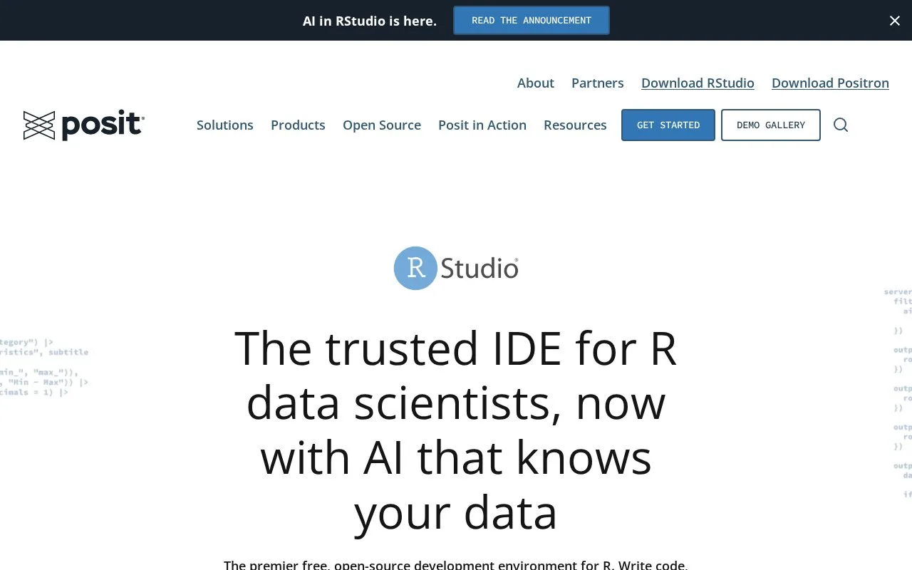Screenshot of the RStudio IDE homepage
