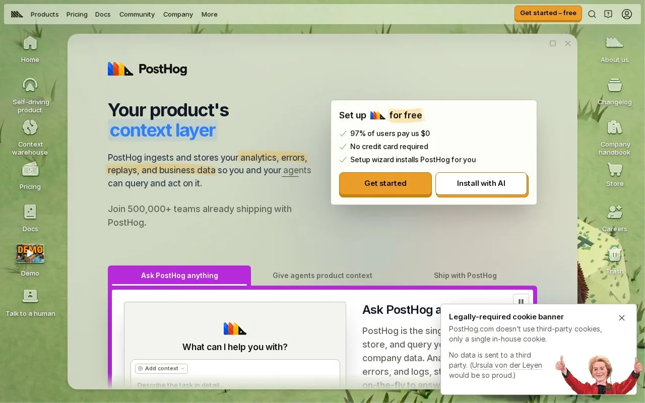Screenshot of the PostHog homepage