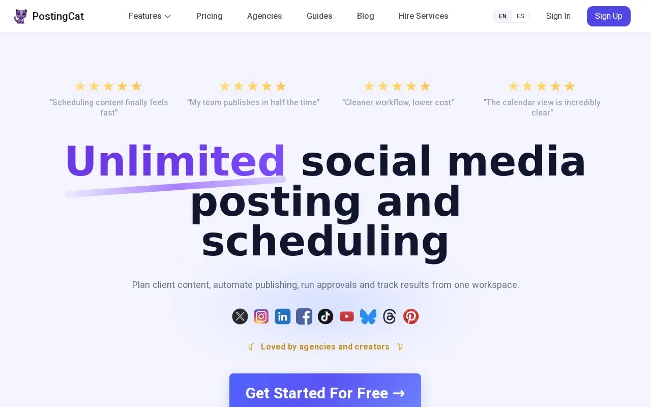 Screenshot of the PostingCat homepage