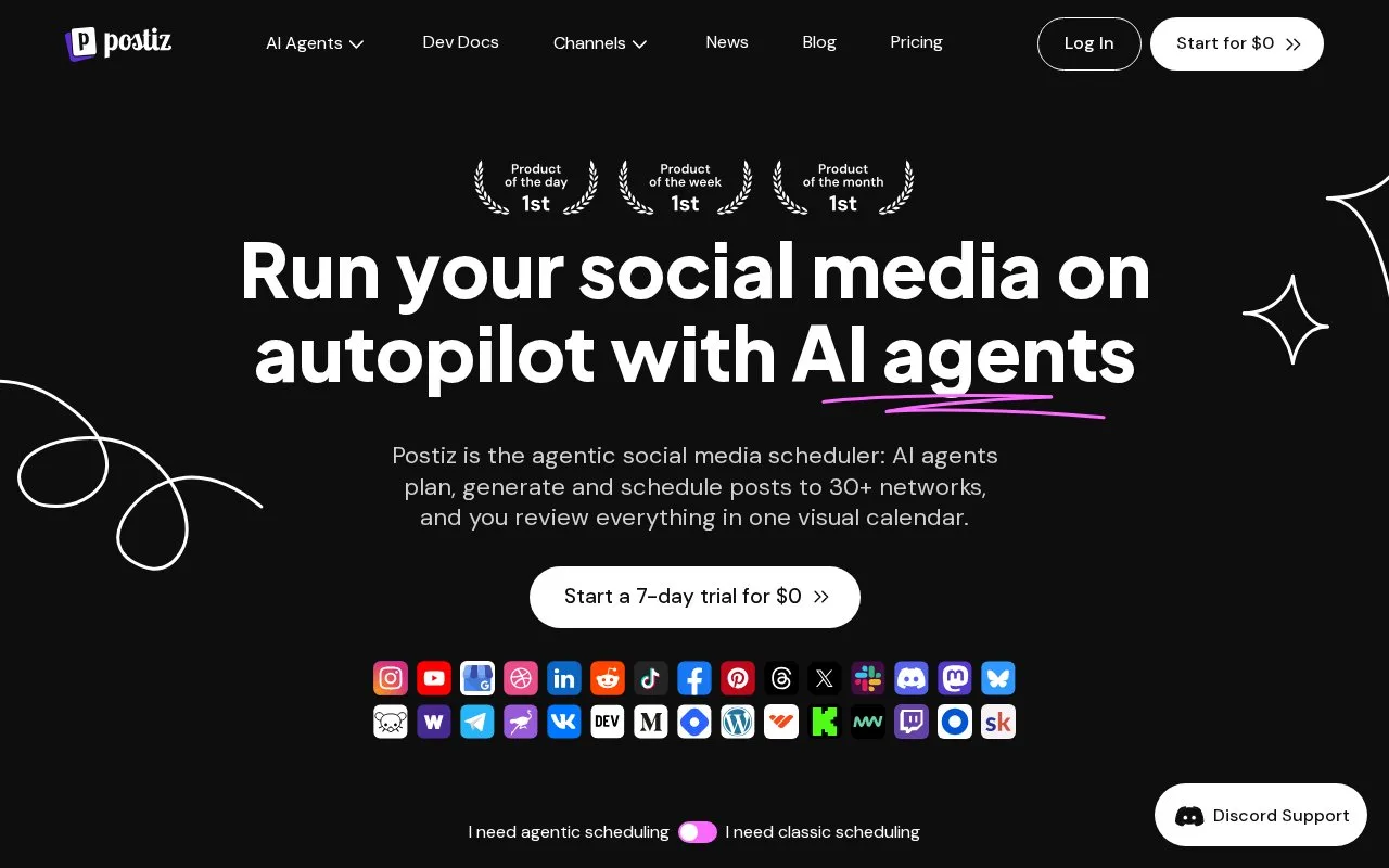Screenshot of the Postiz homepage