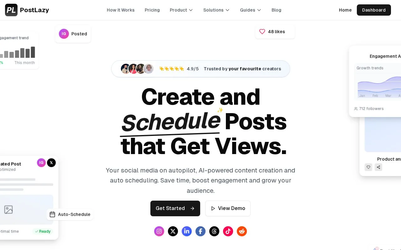 Screenshot of the PostLazy homepage