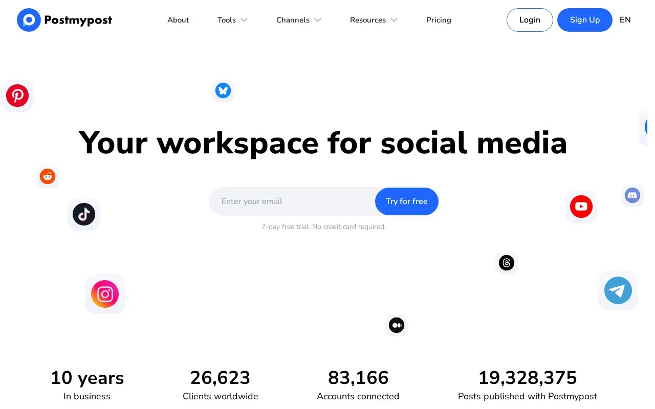 Screenshot of the Postmypost homepage