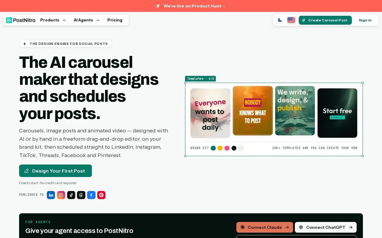 Screenshot of the PostNitro homepage