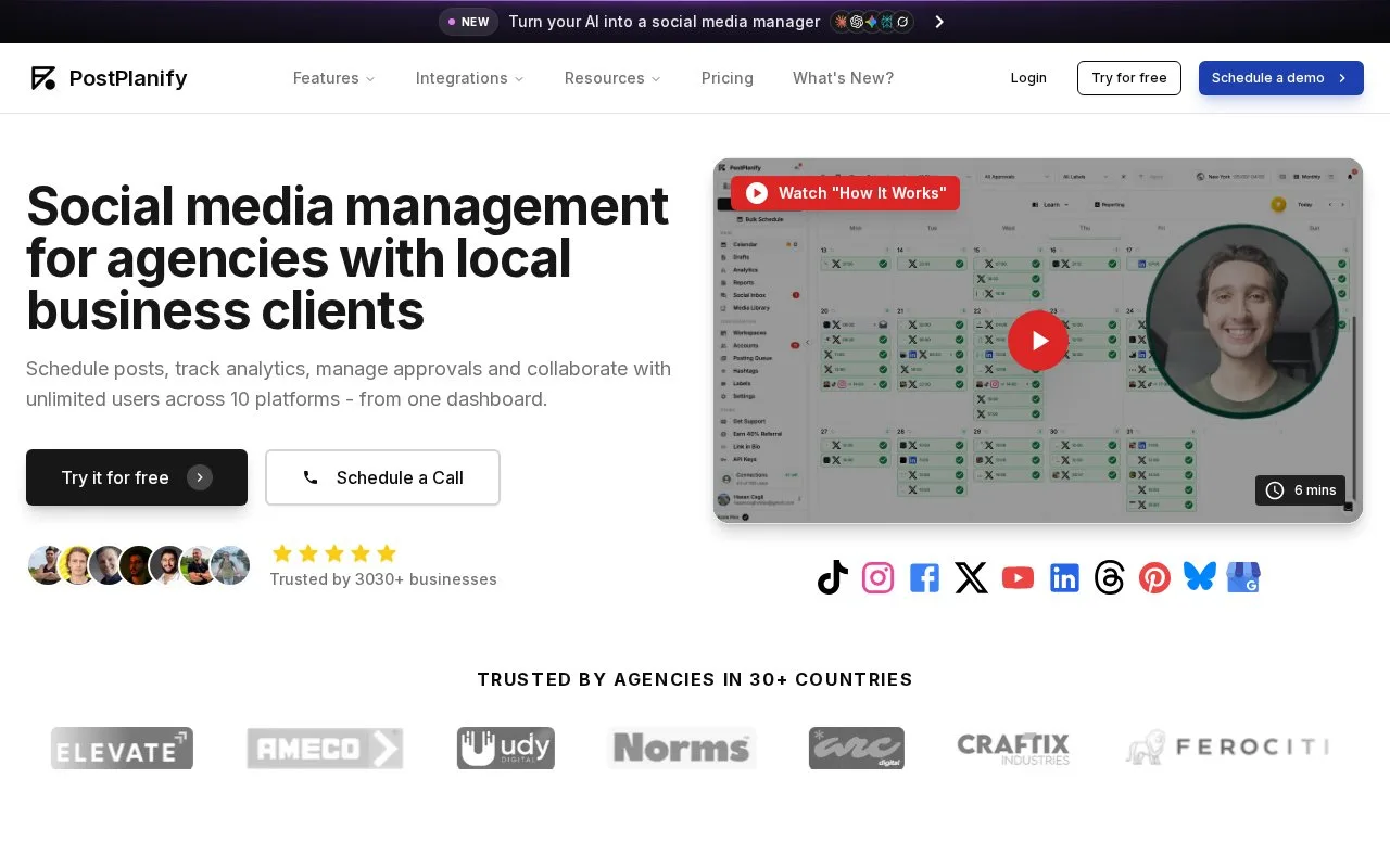 Screenshot of the PostPlanify homepage