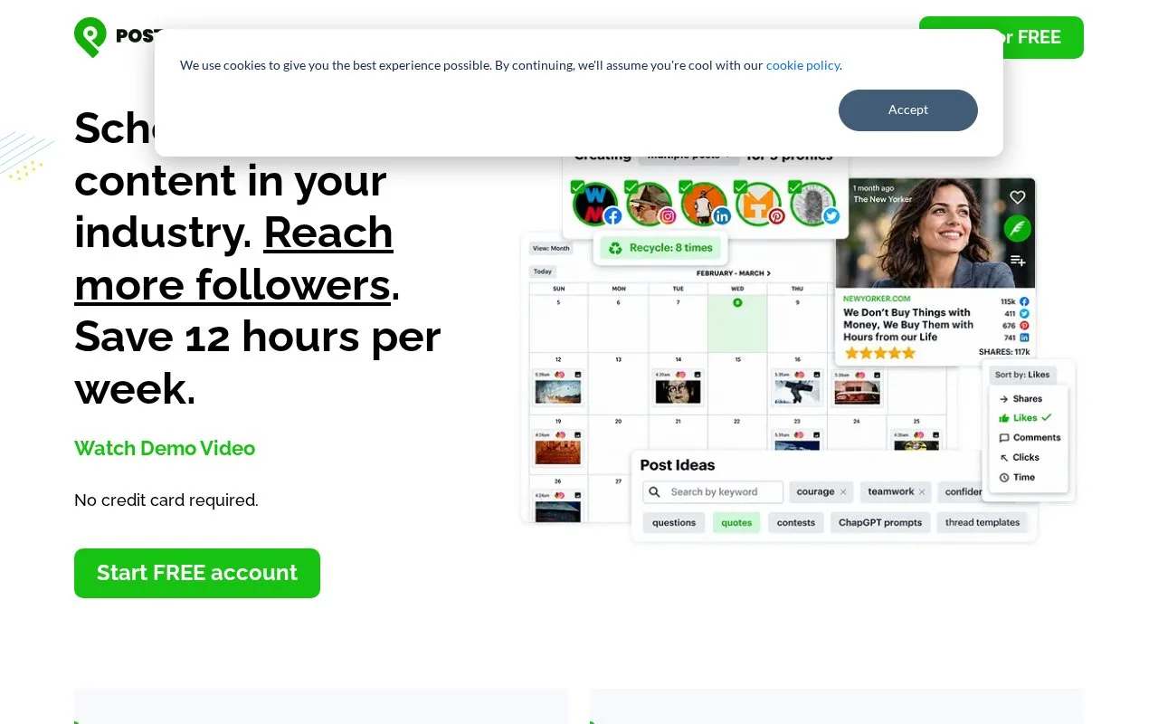 Screenshot of the Post Planner homepage