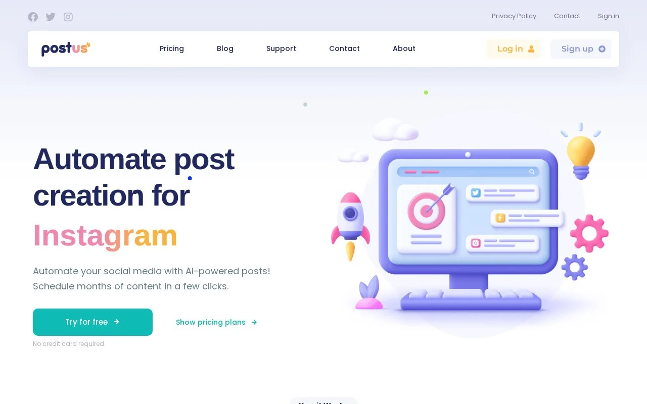 Screenshot of the Postus homepage