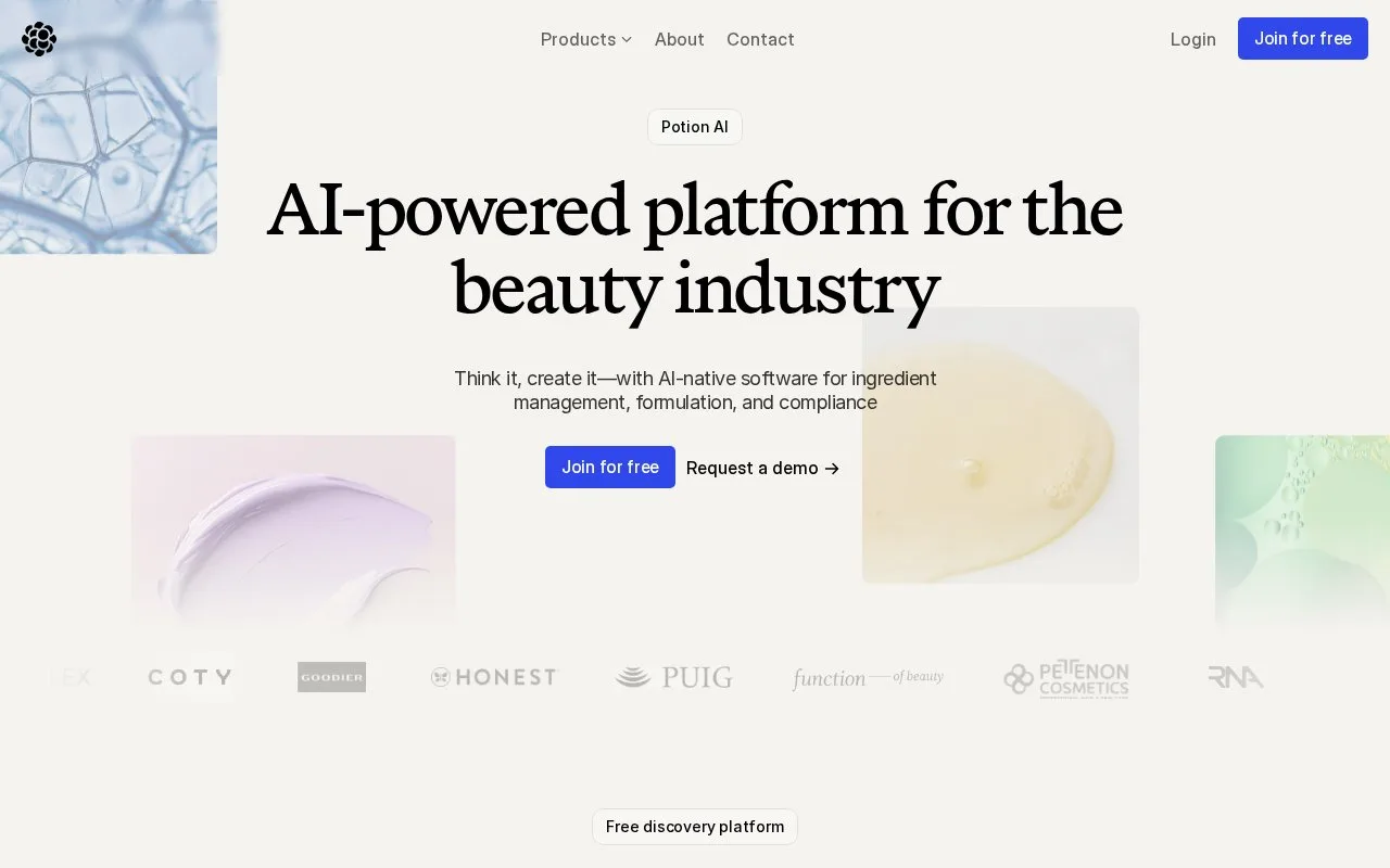 Screenshot of the Potion AI homepage