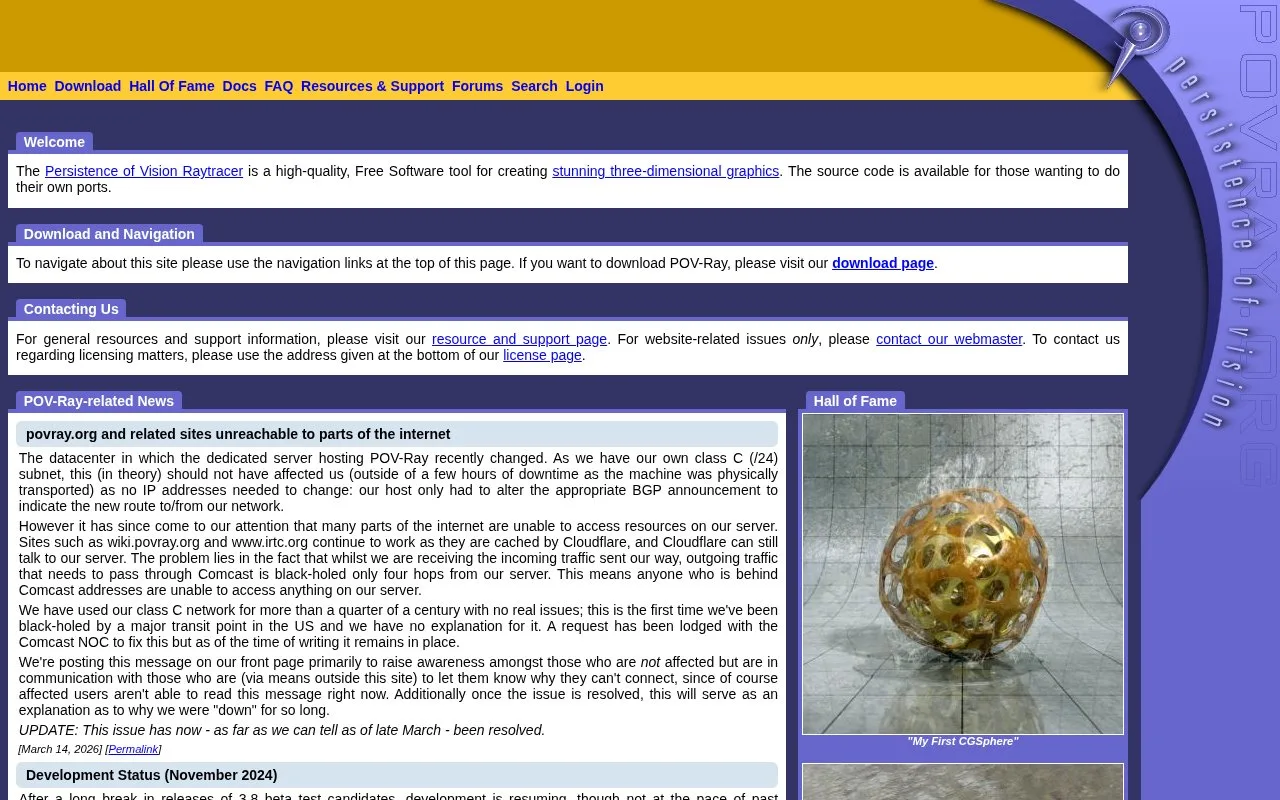 Screenshot of the POV-Ray homepage