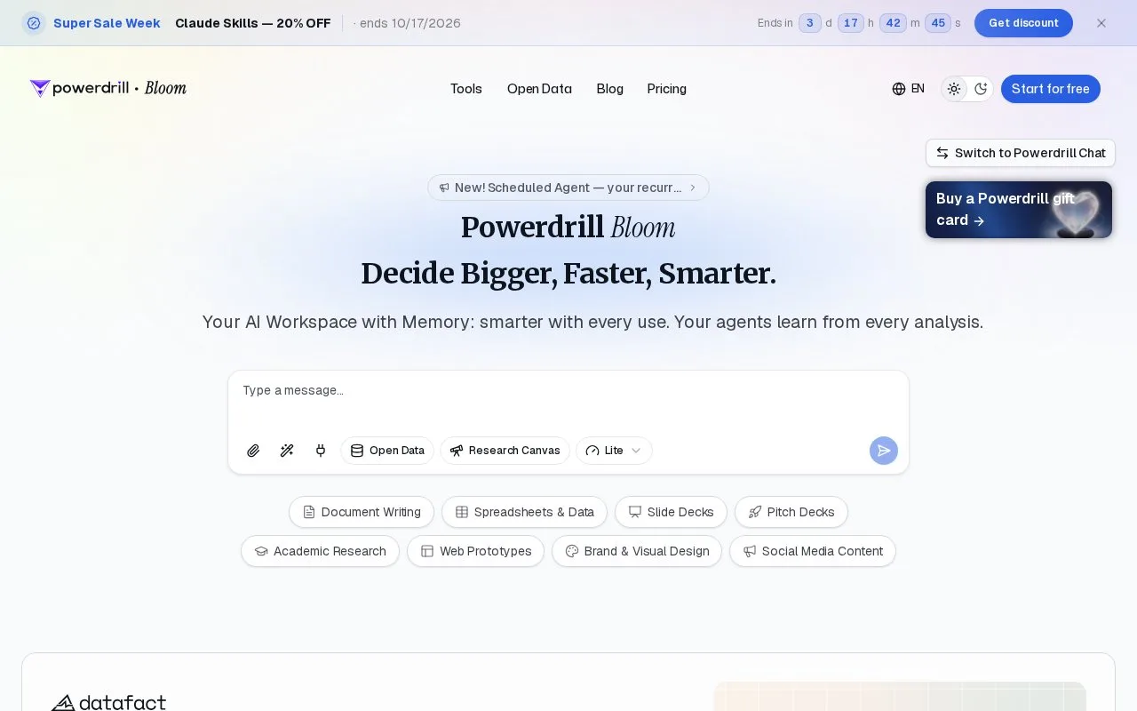 Screenshot of the Powerdrill Bloom homepage