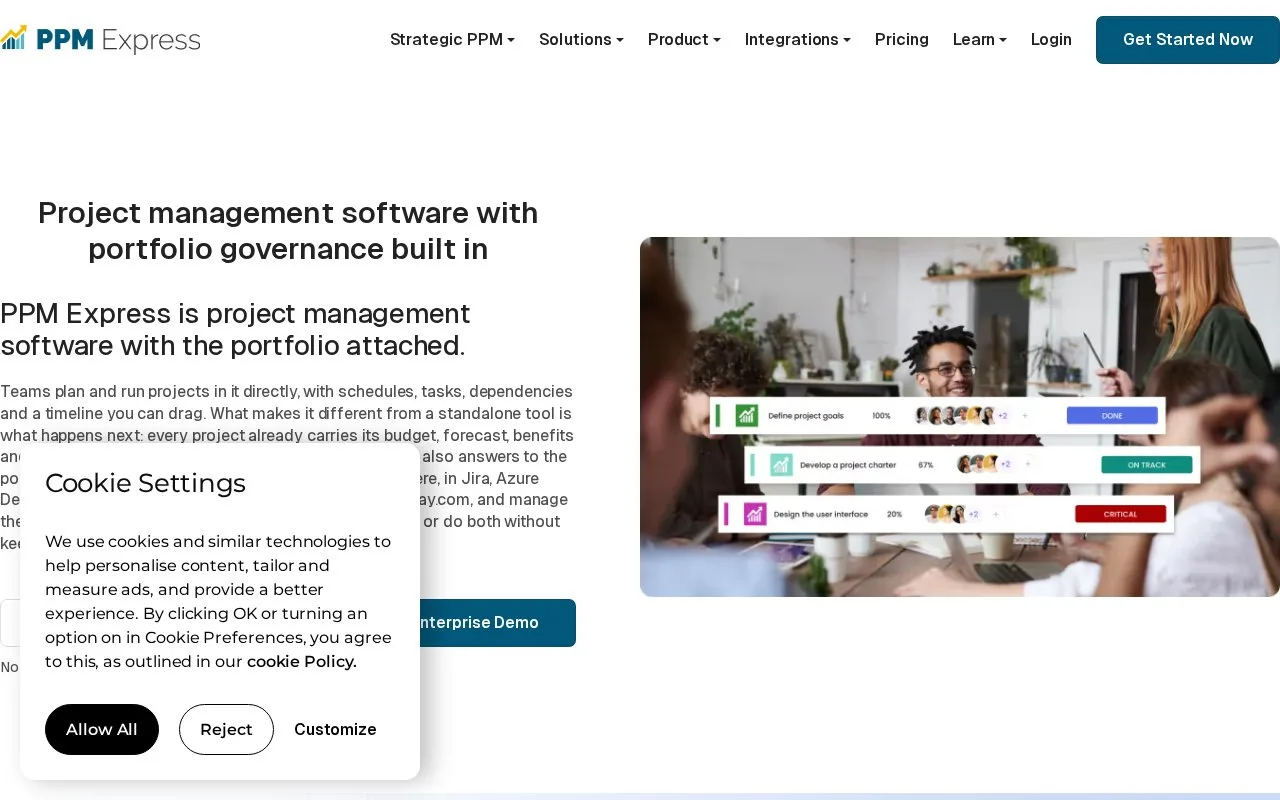 Screenshot of the PPM Express homepage