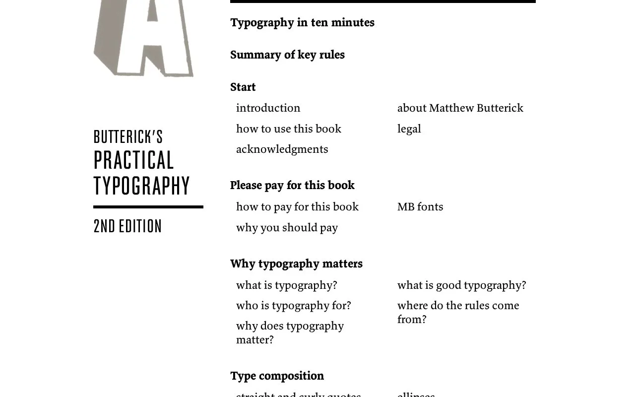 Screenshot of the Butterick’s Practical Typography homepage