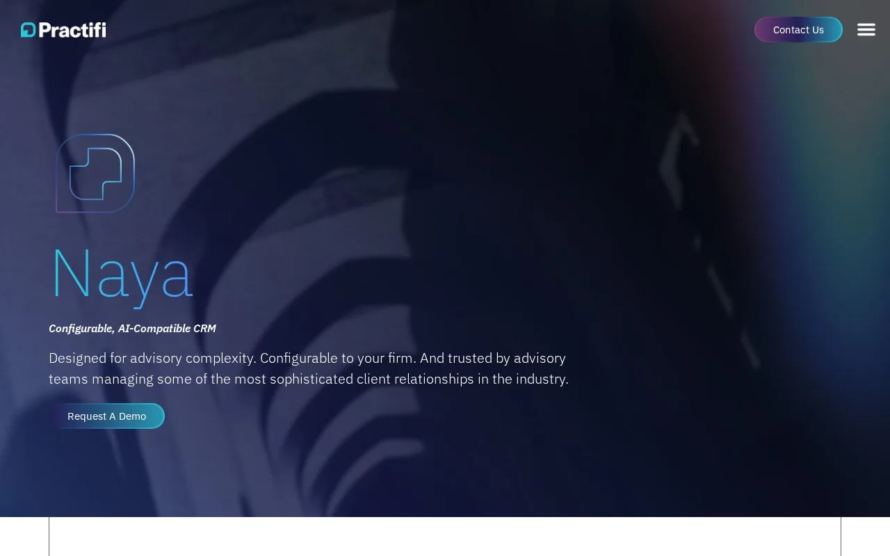 Screenshot of the Practifi Naya homepage