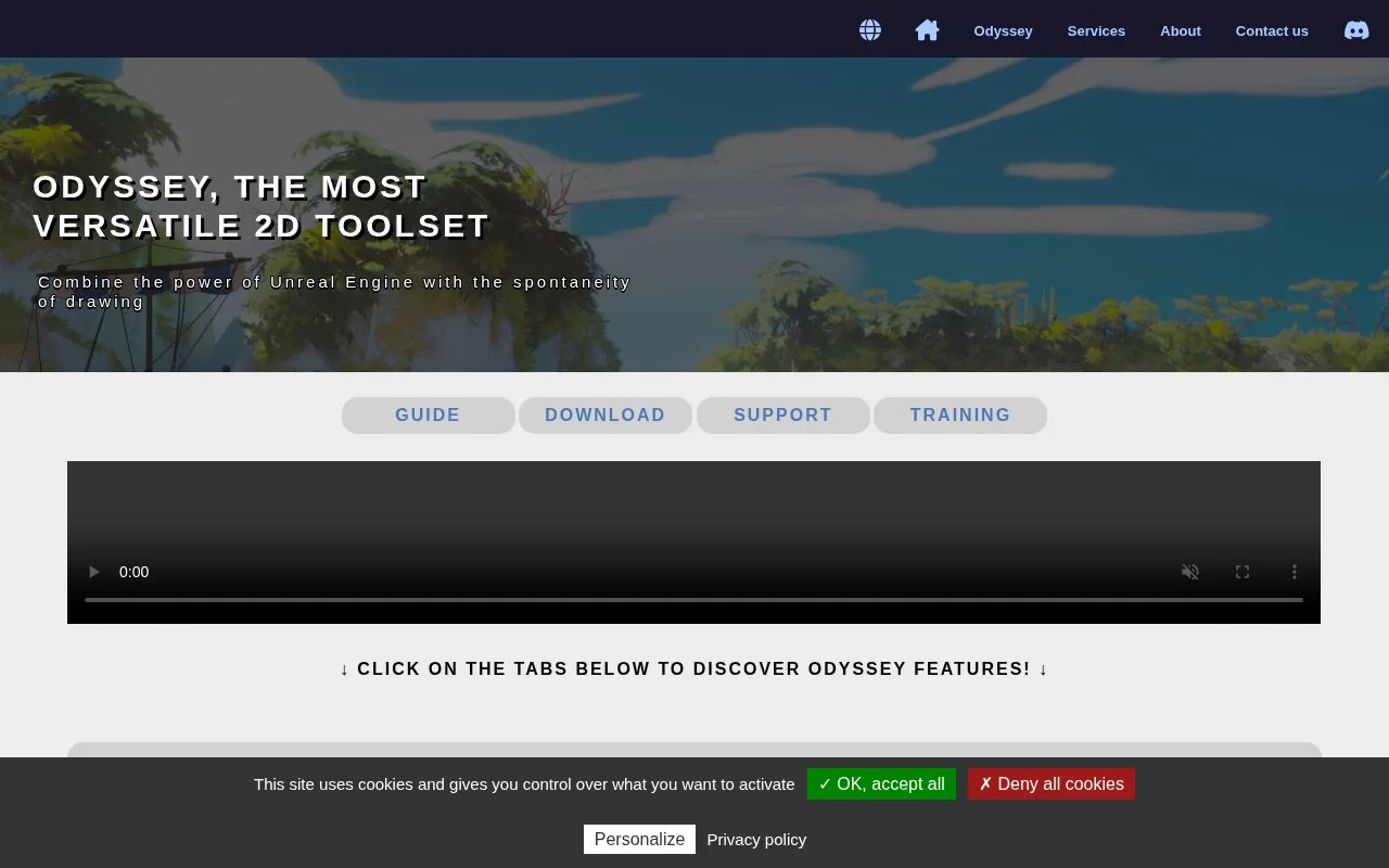 Screenshot of the Odyssey homepage