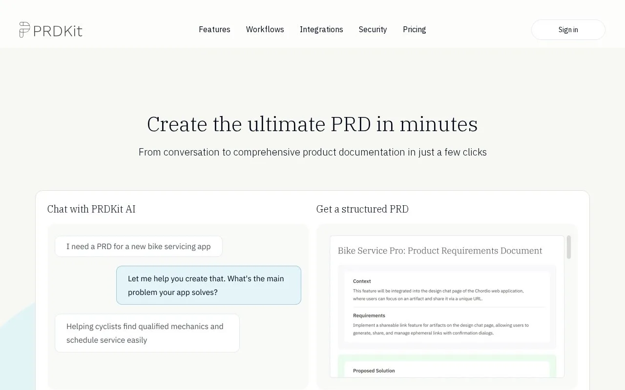 Screenshot of the PRDKit homepage