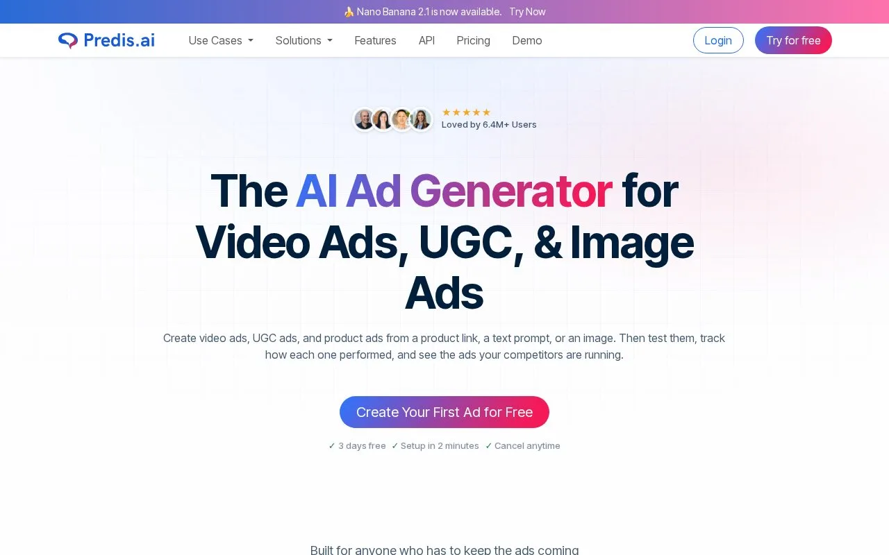 Screenshot of the Predis.ai homepage