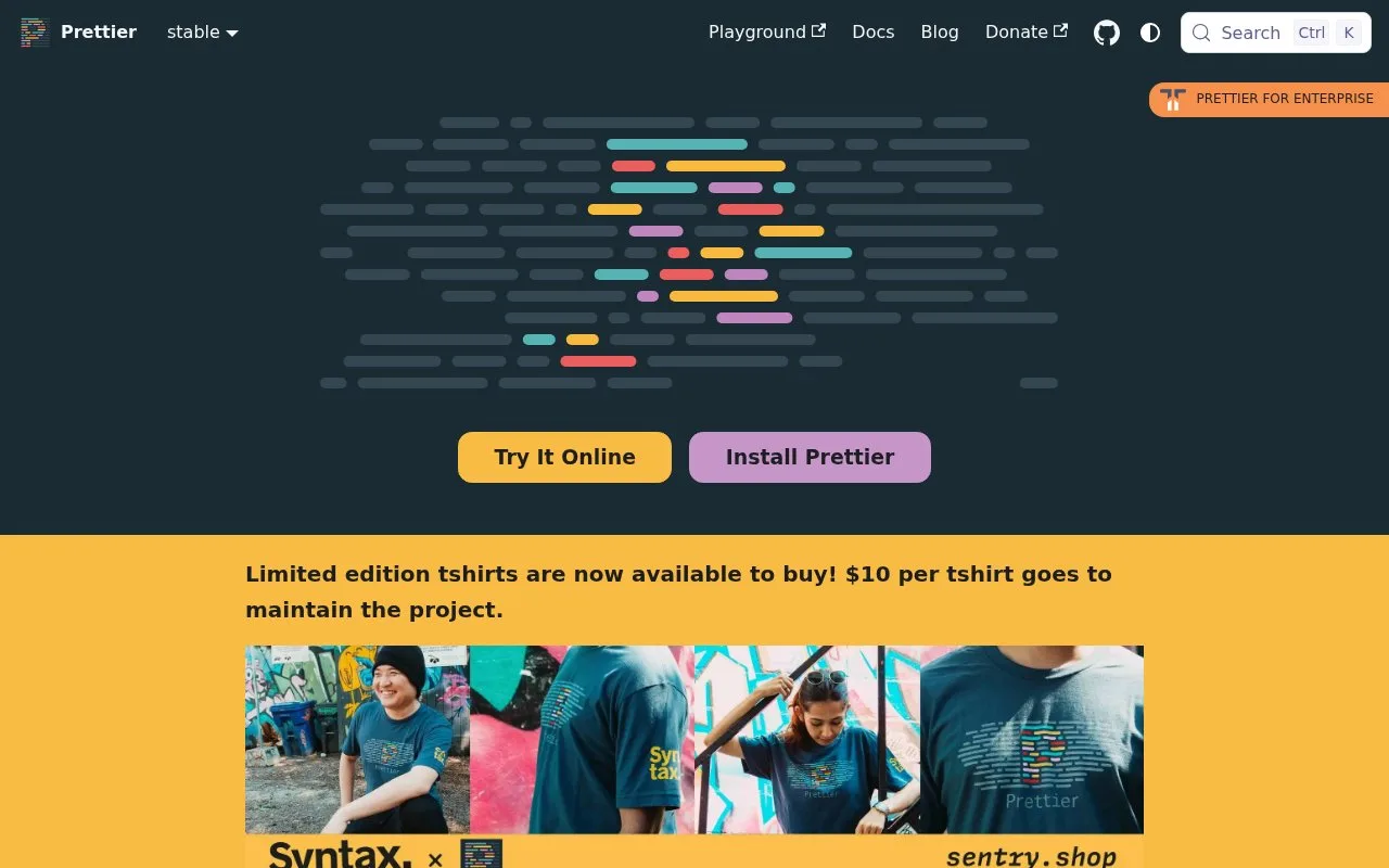 Screenshot of the Prettier homepage